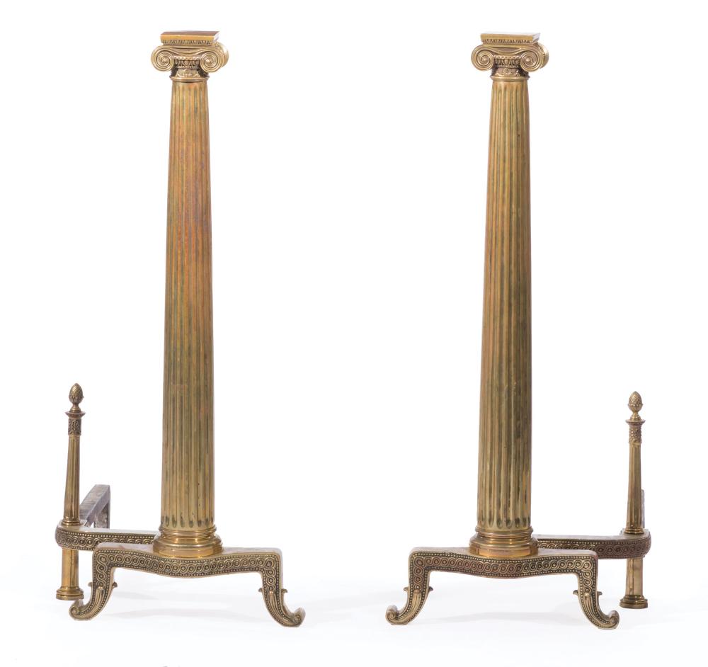 LARGE PAIR OF CONTINENTAL BRASS ANDIRONSLarge