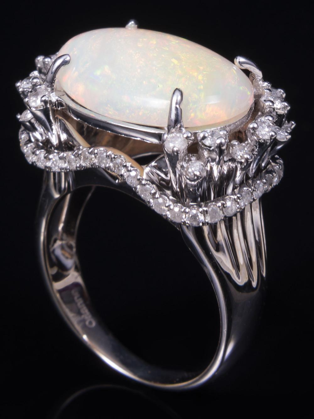 14 KT WHITE GOLD OPAL AND DIAMOND 31cae2