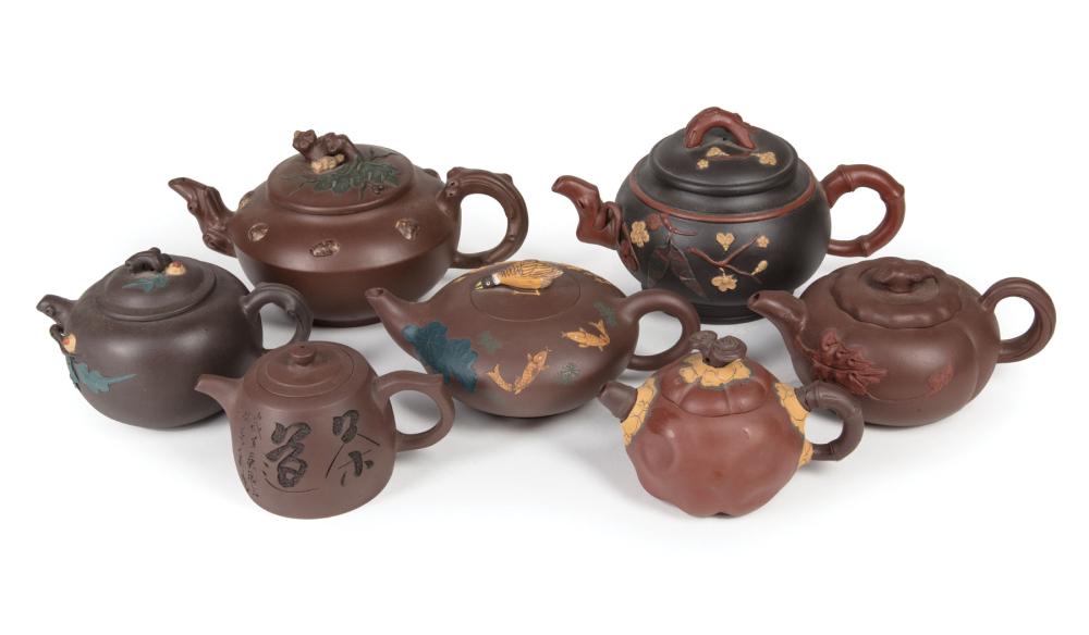SEVEN CHINESE YIXING POTTERY TEAPOTSSeven 31cb1d