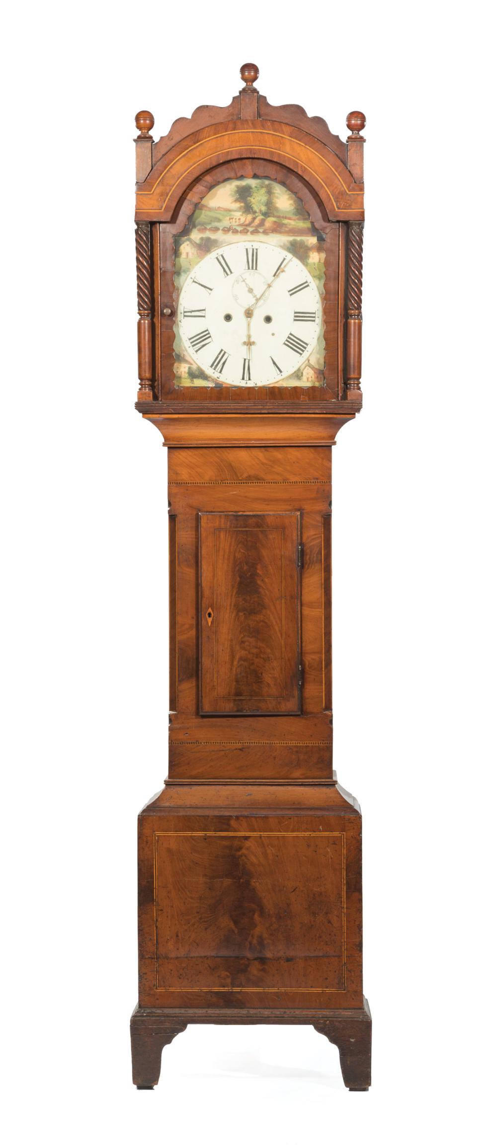 ENGLISH INLAID MAHOGANY TALL CASE CLOCKEnglish