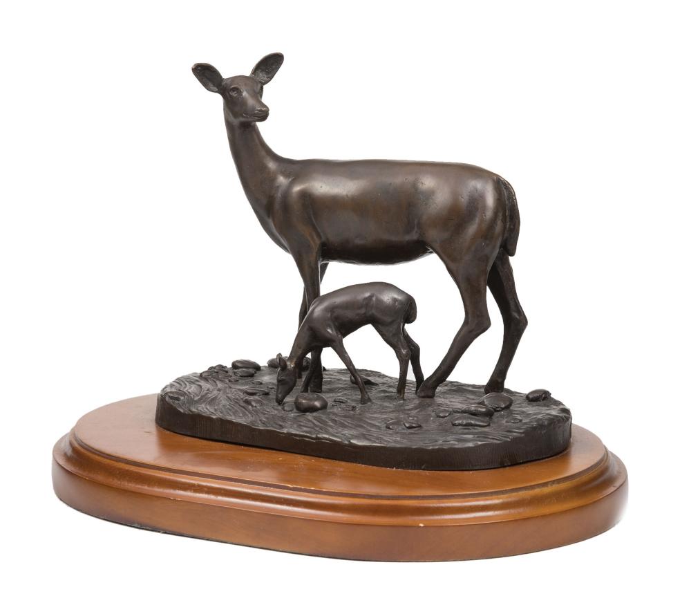 BRONZE FIGURAL GROUP OF A DOE AND