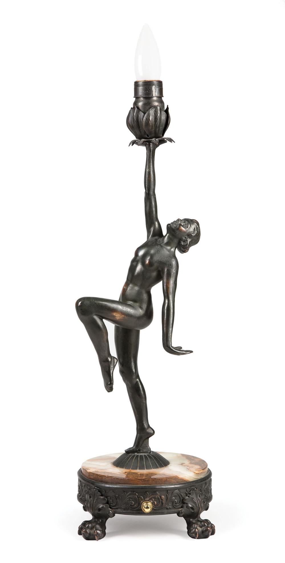 ART NOUVEAU BRONZE FIGURAL LAMPArt