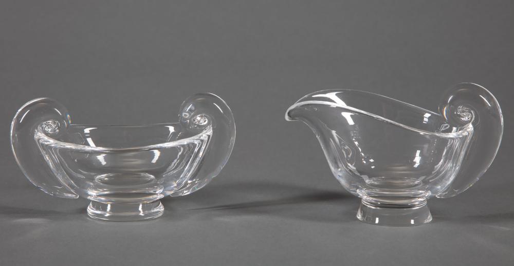 STEUBEN GLASS SUGAR BOWL AND CREAM PITCHERSteuben