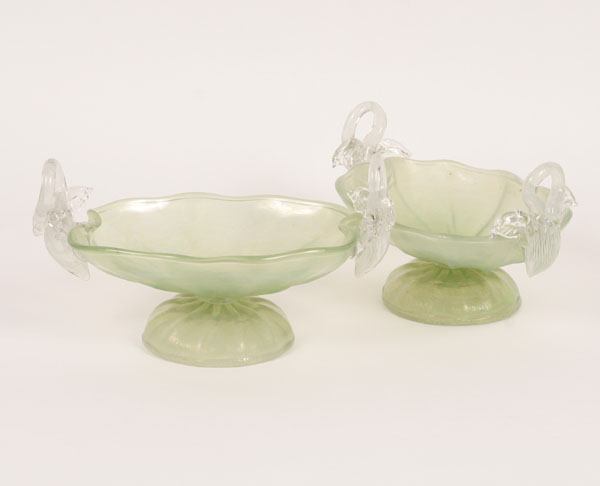 Two European seafoam green art glass