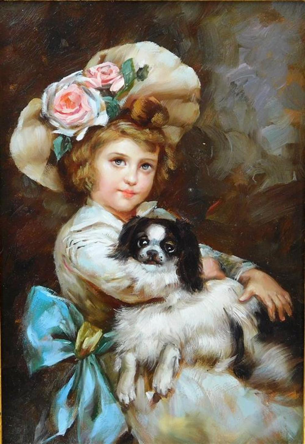 OIL ON PANEL OF CHILD WITH A KING