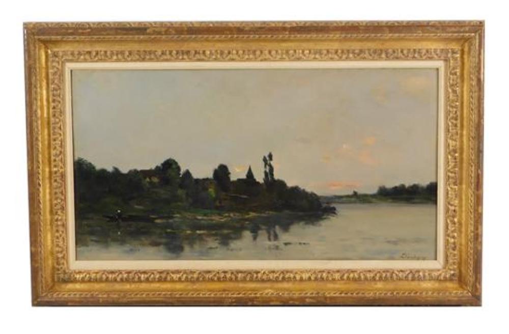 OIL ON PANEL, "FRENCH RIVER VIEW",