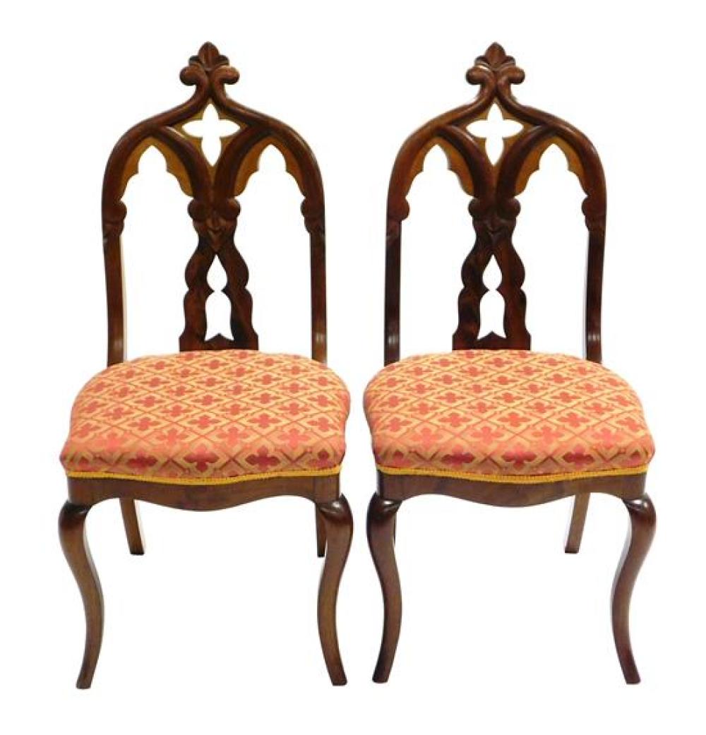 PAIR OF GOTHIC REVIVAL HALL CHAIRS,