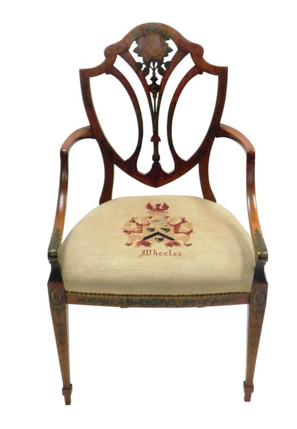 EDWARDIAN OPEN ARMCHAIR WITH PAINTED