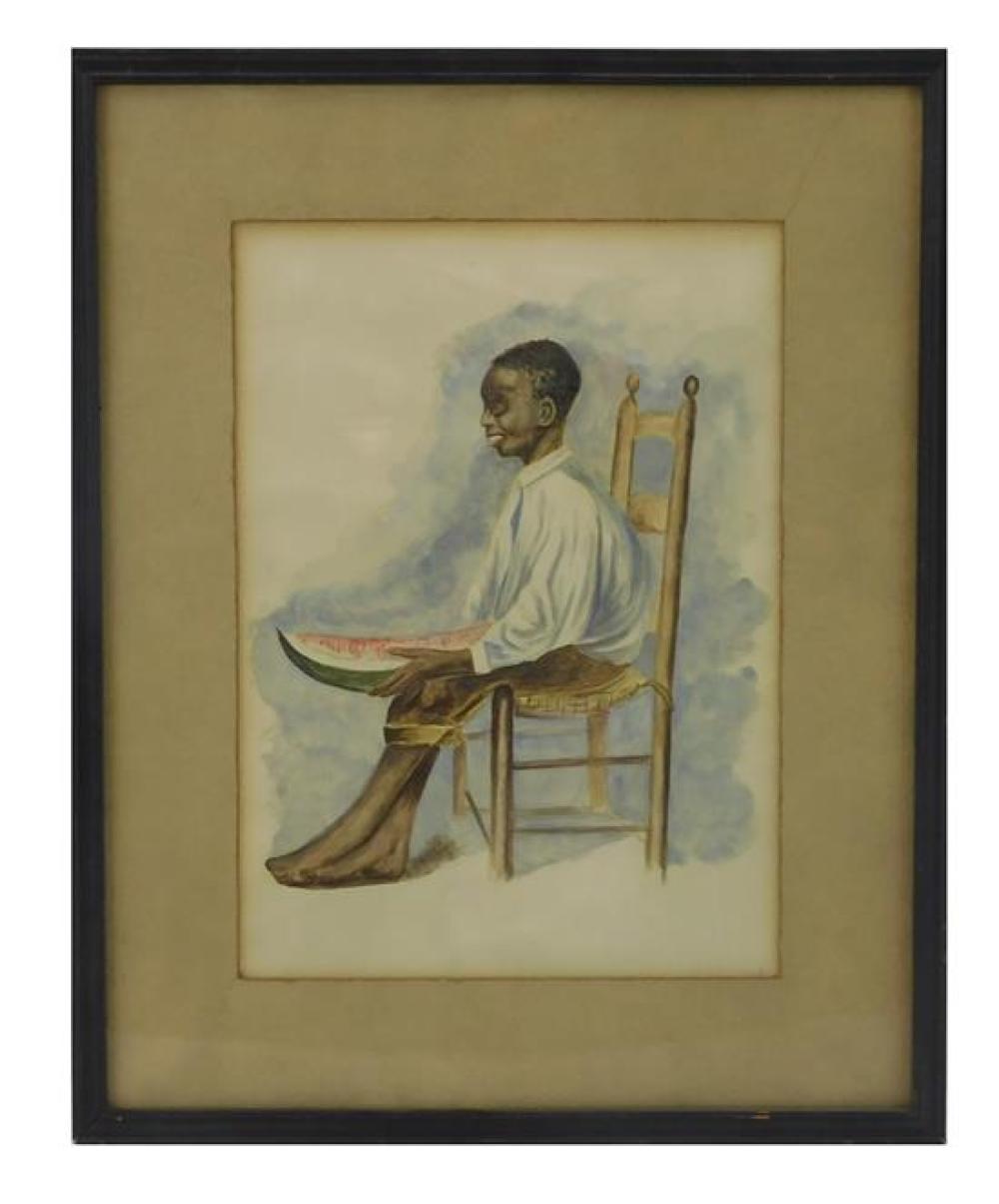 BLACK AMERICANA WATERCOLOR OF SEATED