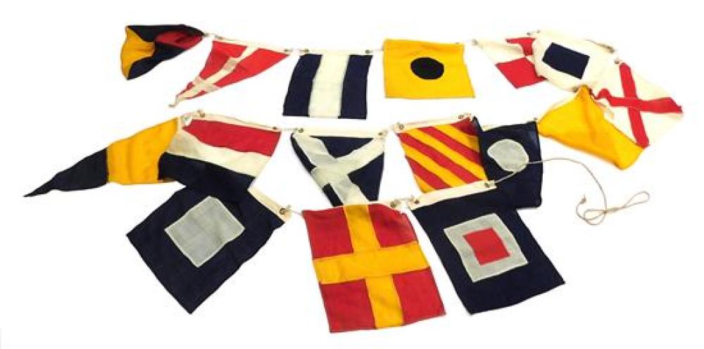 CLOTH SIGNAL FLAGS ON ROPE, SIXTEEN