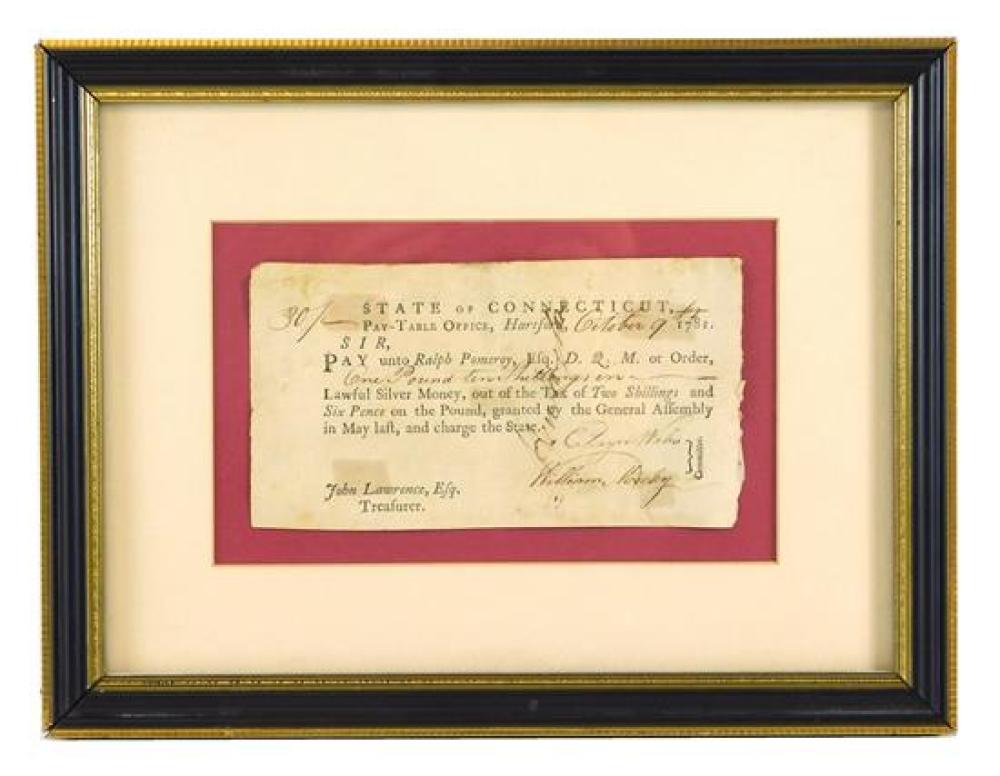 HISTORICAL DOCUMENT 1781 CONNECTICUT 31cdbb