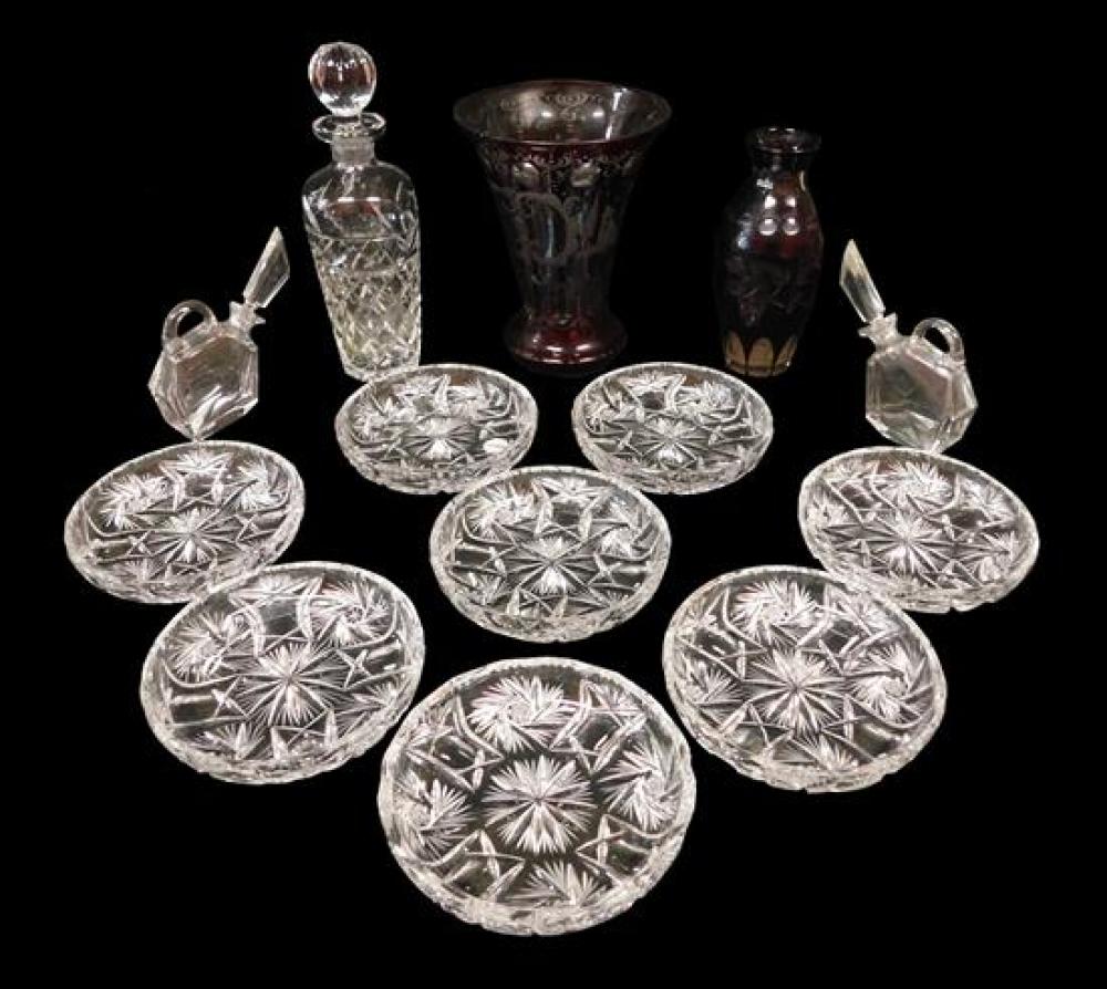 THIRTEEN PIECES OF CUT GLASS INCLUDING  31cdcb