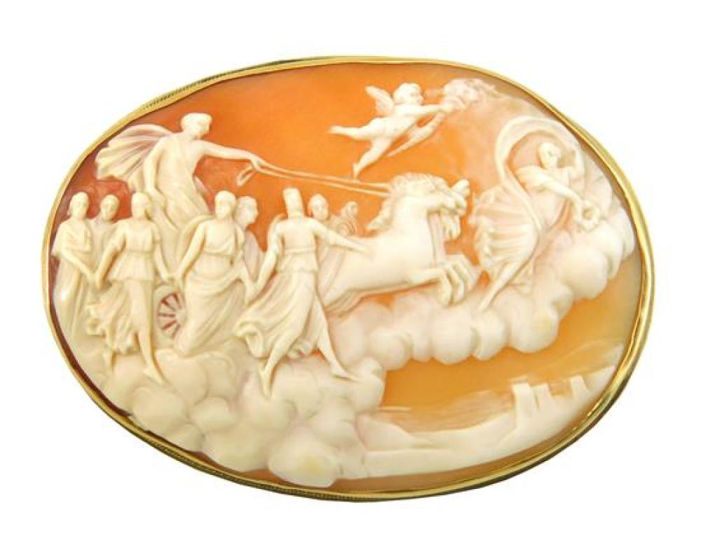 JEWELRY: 14K GOLD ANTIQUE CAMEO BROOCH,