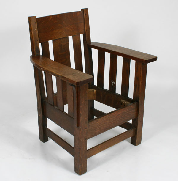 Mission oak arm chair; quarter