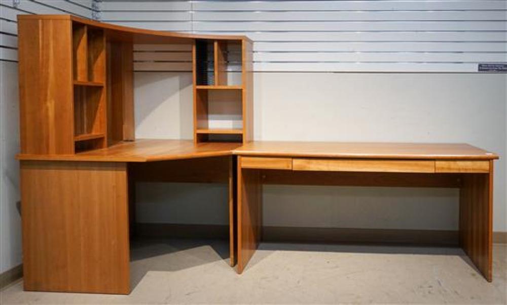 MODERN CHERRY VENEERED THREE-PART HUTCH