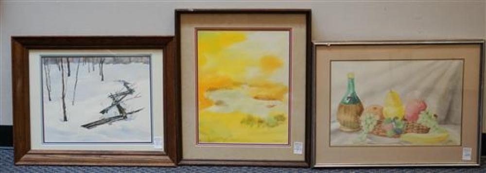 THREE FRAMED WATERCOLORS, LARGEST: 22