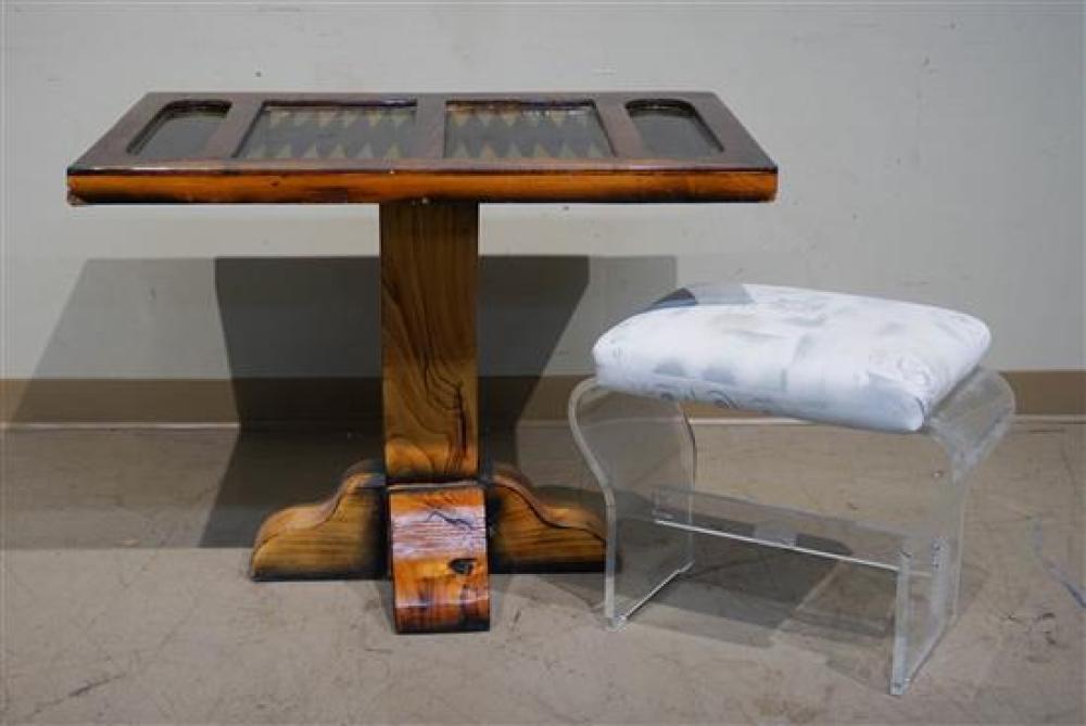 STAINED OAK BACKGAMMON TABLE AND