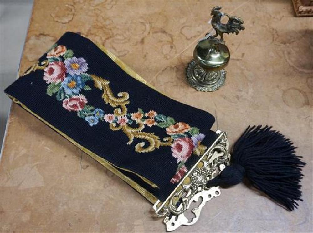 NEEDLEPOINT BELLPULL AND A BRASS