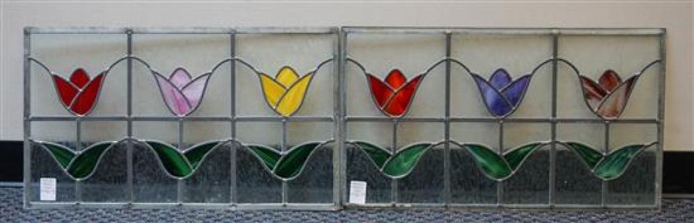 TWO 'TULIP' LEADED GLASS PANELS,