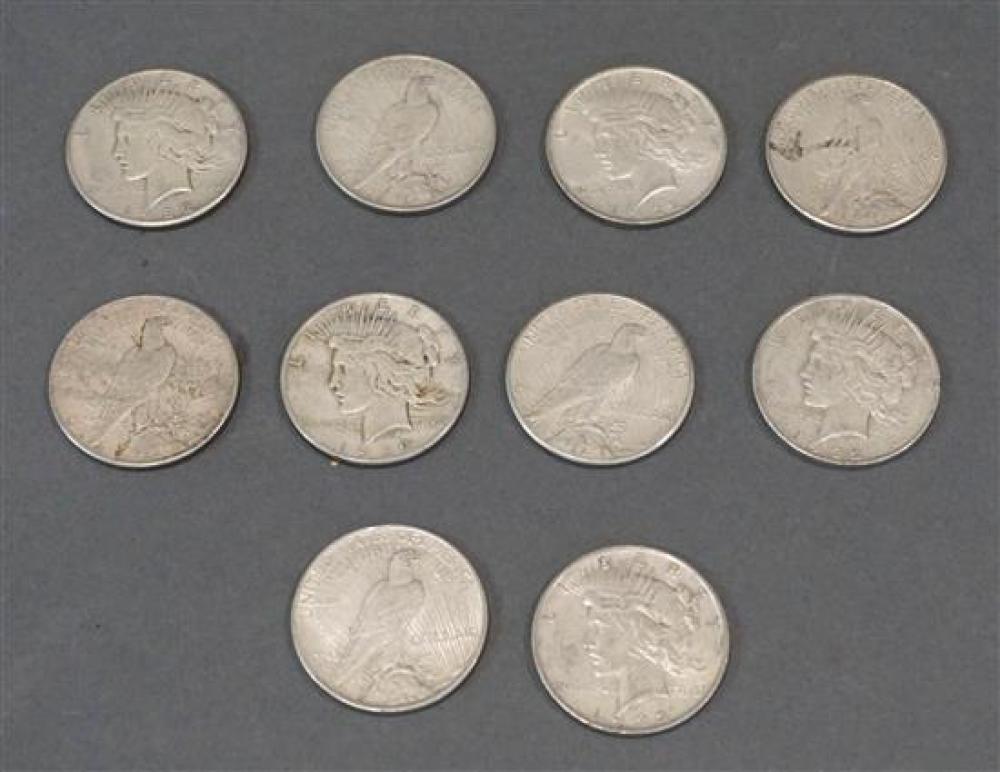 TEN U.S. PEACE TYPE SILVER DOLLARS