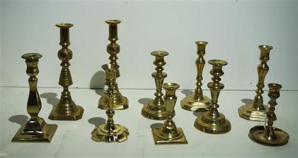 TEN BRASS CANDLESTICKS 19TH 20TH 31f71f