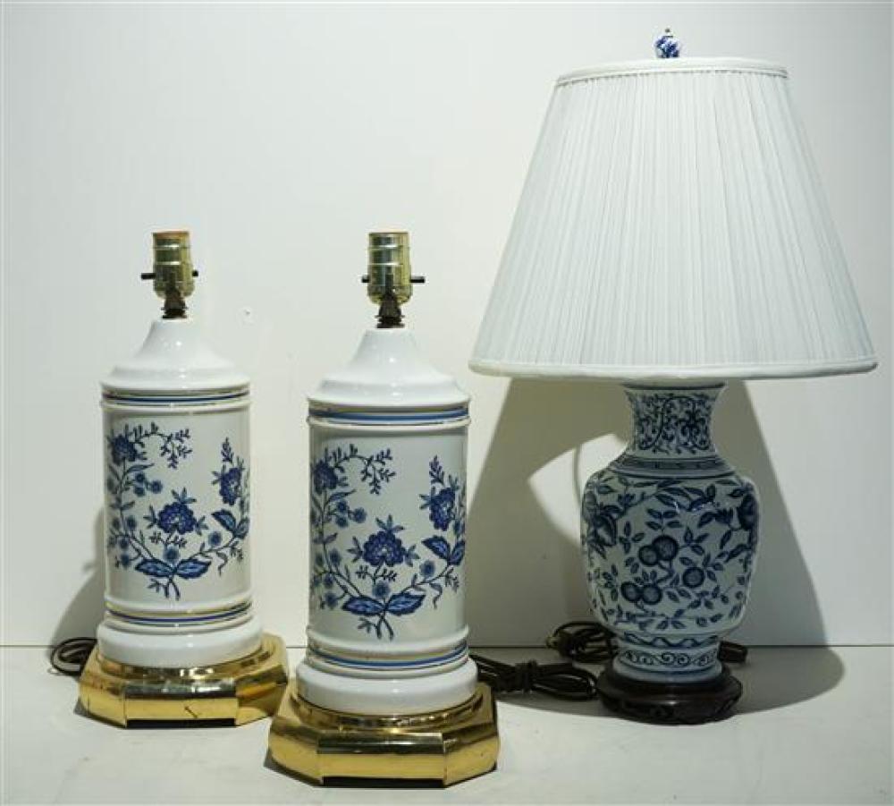 THREE PORCELAIN TABLE LAMPSThree