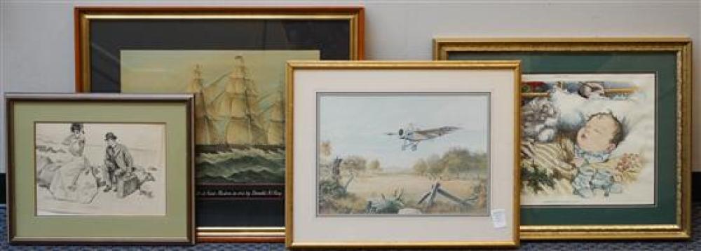 FOUR ASSORTED FRAMED WORKS OF ART,