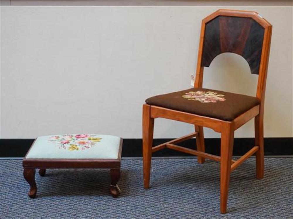 FRUITWOOD AND NEEDLEPOINT FOOTSTOOL