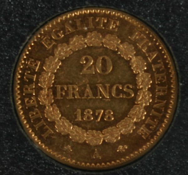 1878 20 Francs Gold Coin Guardian Angel