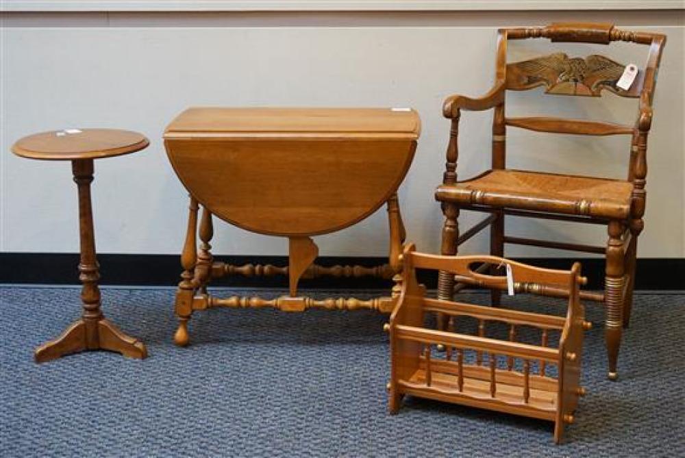 MAPLE ARMCHAIR, TWO SIDE TABLES