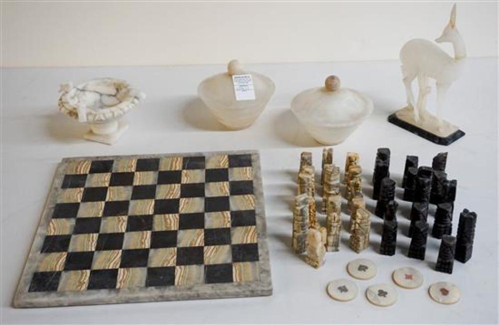 ONYX CHESS SET, A PAIR OF ALABASTER