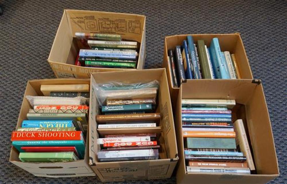 FIVE BOXES OF BOOKS RELATING TO FIREARMS