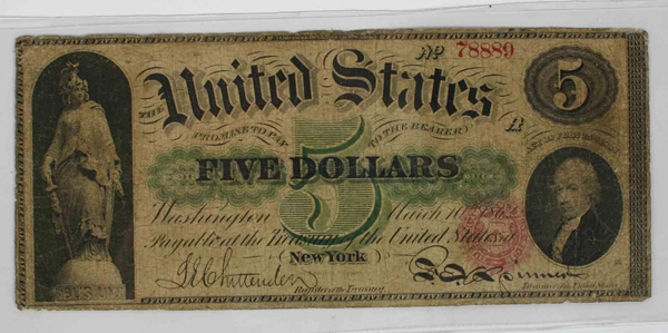 1862 5 American Bank Note NY Red 4ff5a