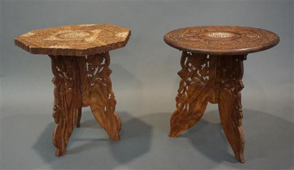 TWO INDIAN INLAID TEAK SIDE TABLESTwo