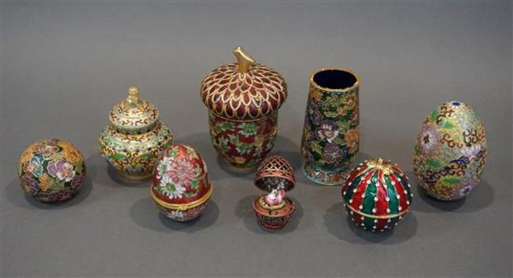 EIGHT ASSORTED ENAMEL DECORATED