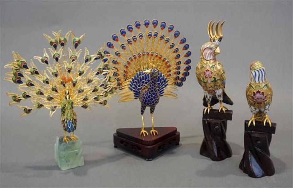 FOUR CHINESE ENAMEL DECORATED GILT METAL