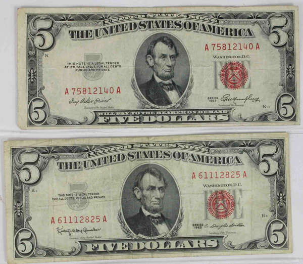 (2)1953 & (2)1963 $5 United States