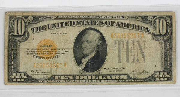1928 $10 Gold Certificate Ten Dollar