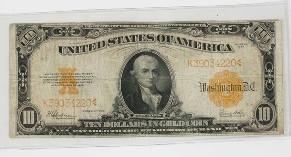 1922 Large Note 10 Gold Certificate 4ff62