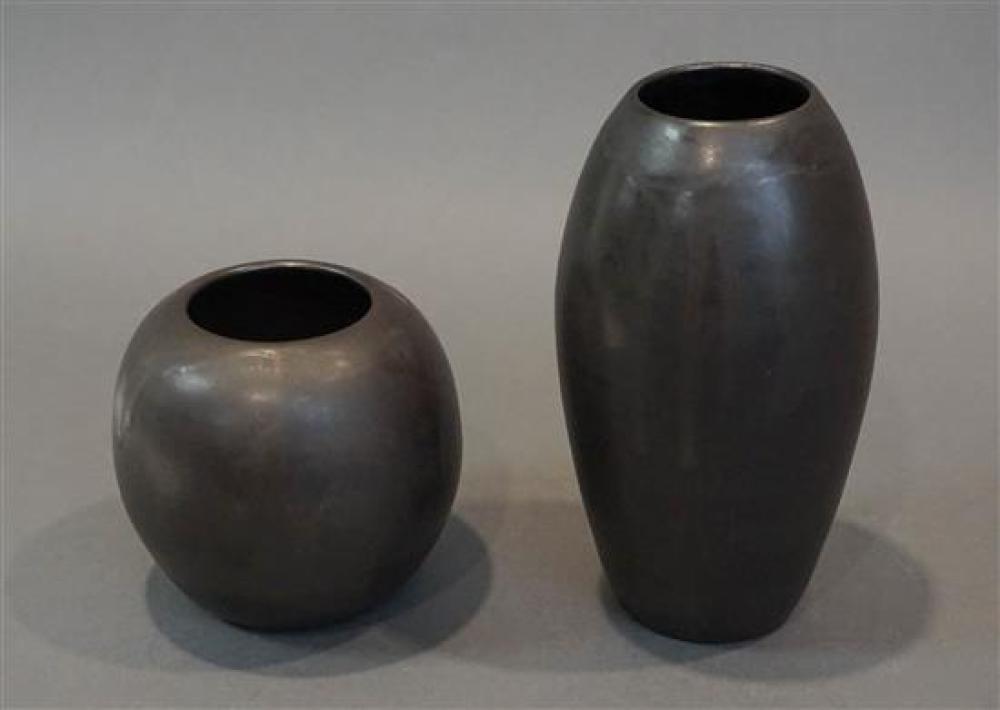 TWO WJ GORDY MATTE BLACK VASES  31f9f8