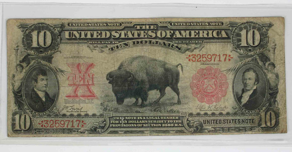 1901 10 Bison United States Note 4ff71