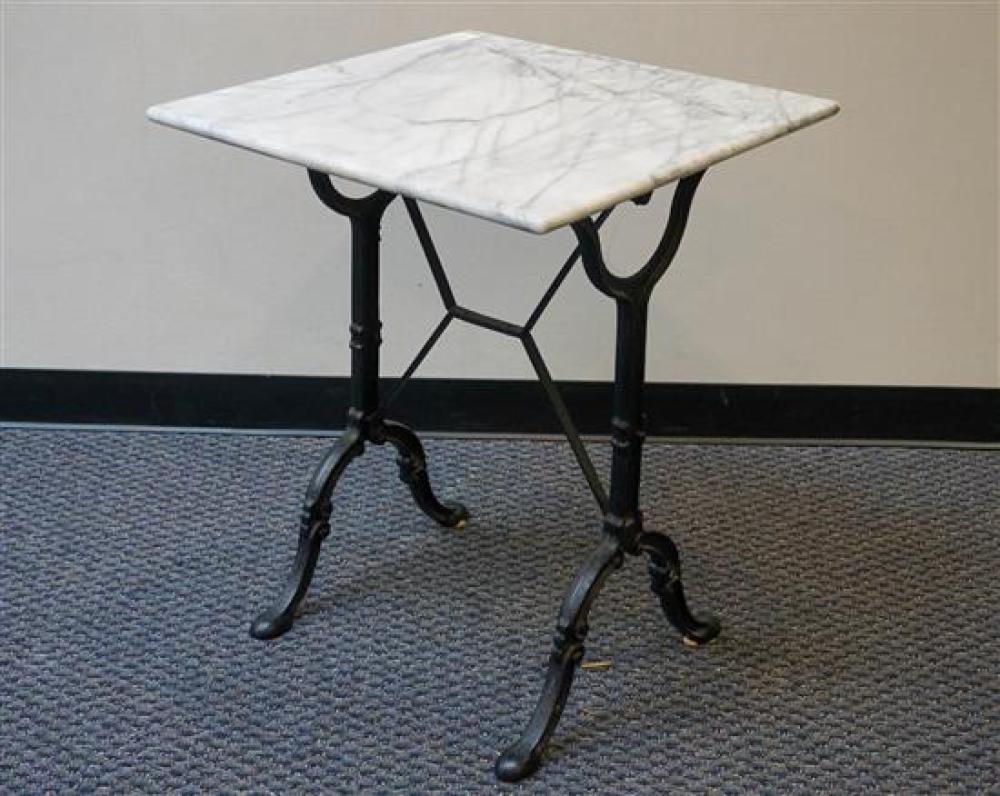 BLACK PAINTED IRON BASE MARBLE TOP TABLE,