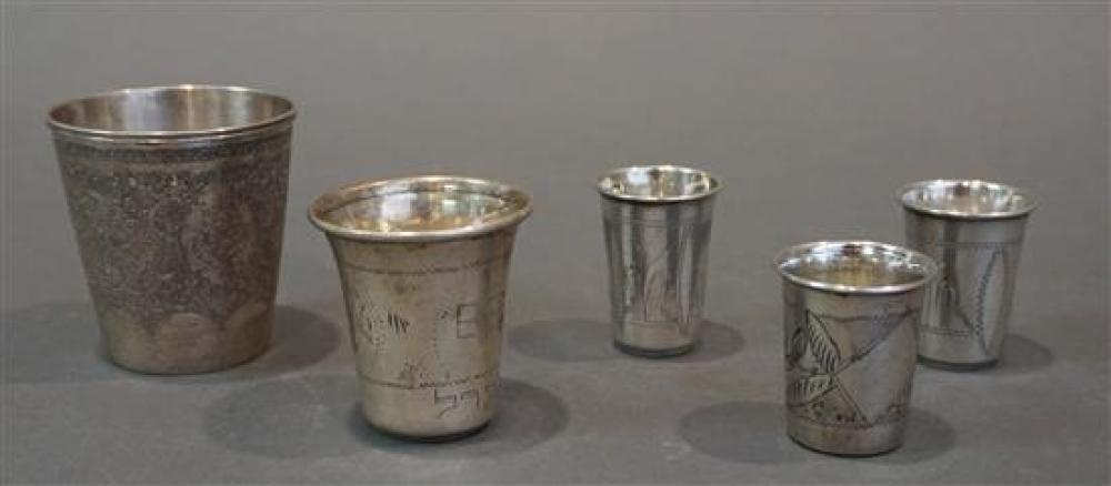 FIVE RUSSIAN AND OTHER SILVER CUPS,