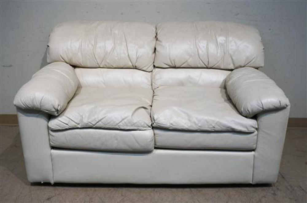 CREAM LEATHER UPHOLSTERED LOVESEATCream