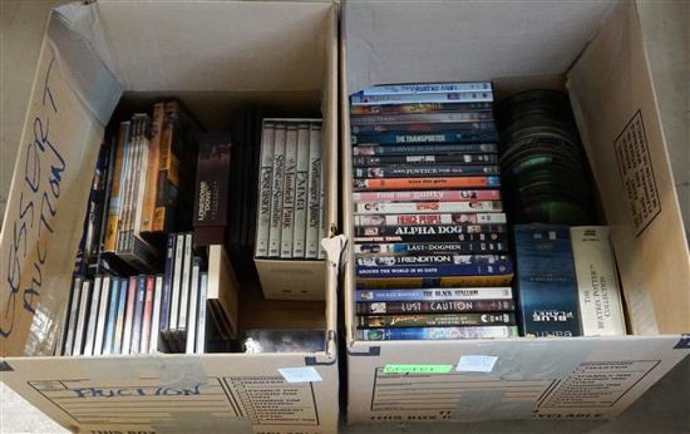 TWO BOXES OF CDS AND DVDSTwo Boxes