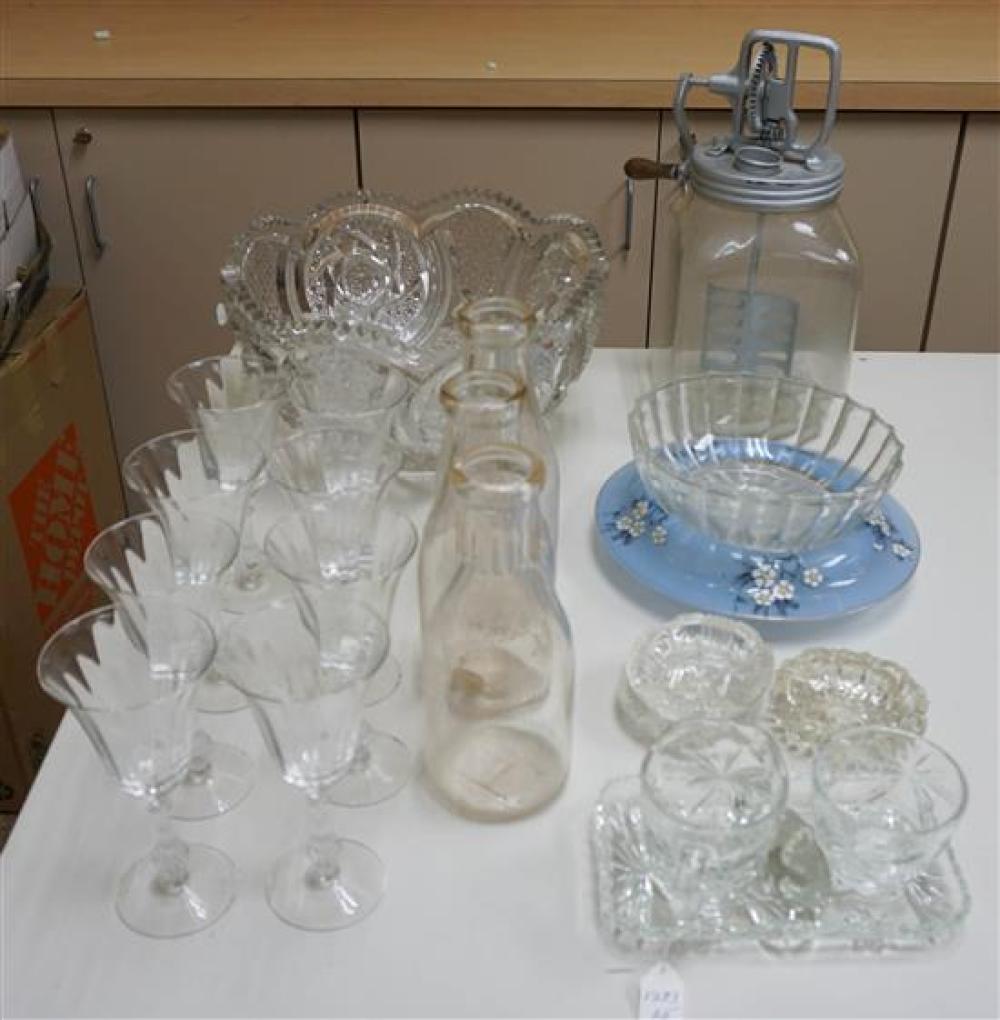 PRESSED GLASS PUNCH BOWL, STEMWARE,