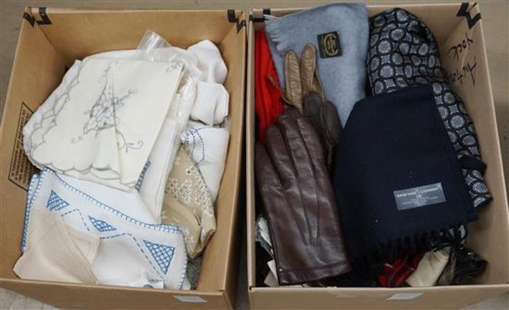 BOX OF LEATHER GLOVES, WOOL SCARVES