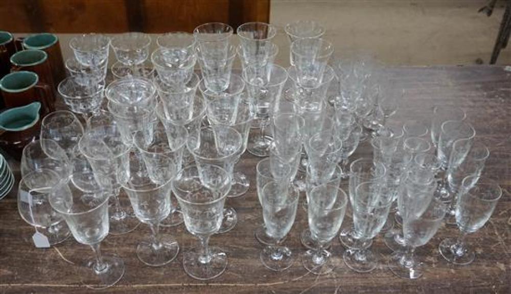 JAPANESE BAMBOO ETCHED GLASS 67-PIECE