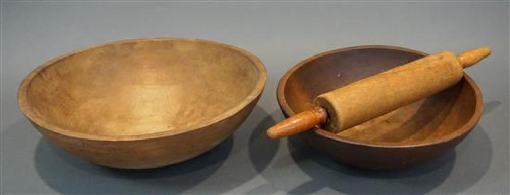 TWO TURNED WOOD BOWLS (ONE SIGNED