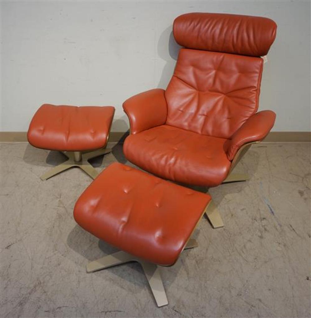 EAMES STYLE METAL AND LEATHER UPHOLSTERED